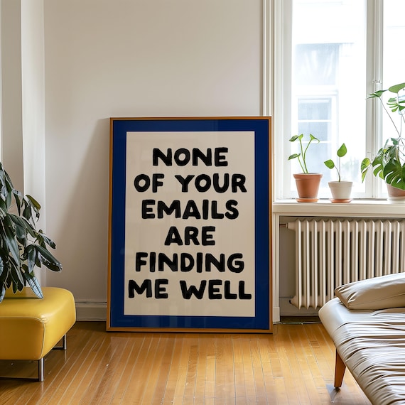 Funny Office Humor Art Print | Dark Blue Retro Typography Desk Decor (Digital Download)