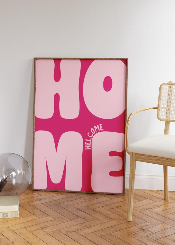 Welcome Home Typography Art Print | Pink Monochrome Decor (digital