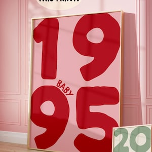 Impresión artística de año personalizado / Arte de pared de año de nacimiento personalizado, Regalos de cumpleaños personalizados, Póster de año de nacimiento, Decoración de pared de dormitorio con número de año retro