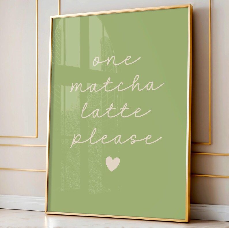 One Matcha Latte Print | Retro Minimalist Sage Green Kitchen Decor (Digital Download) image 7
