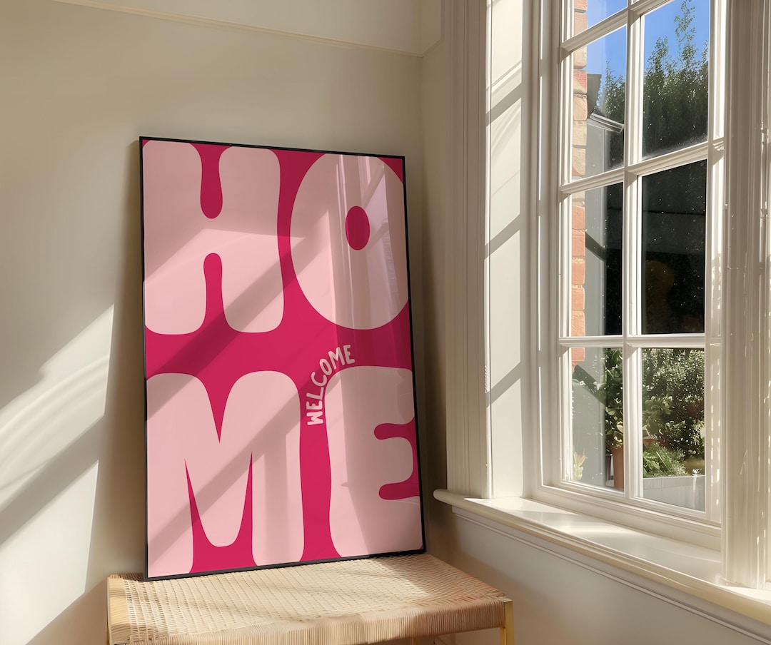 Welcome Home Entry Way Art Print | Hot Pink Retro Bold Typography