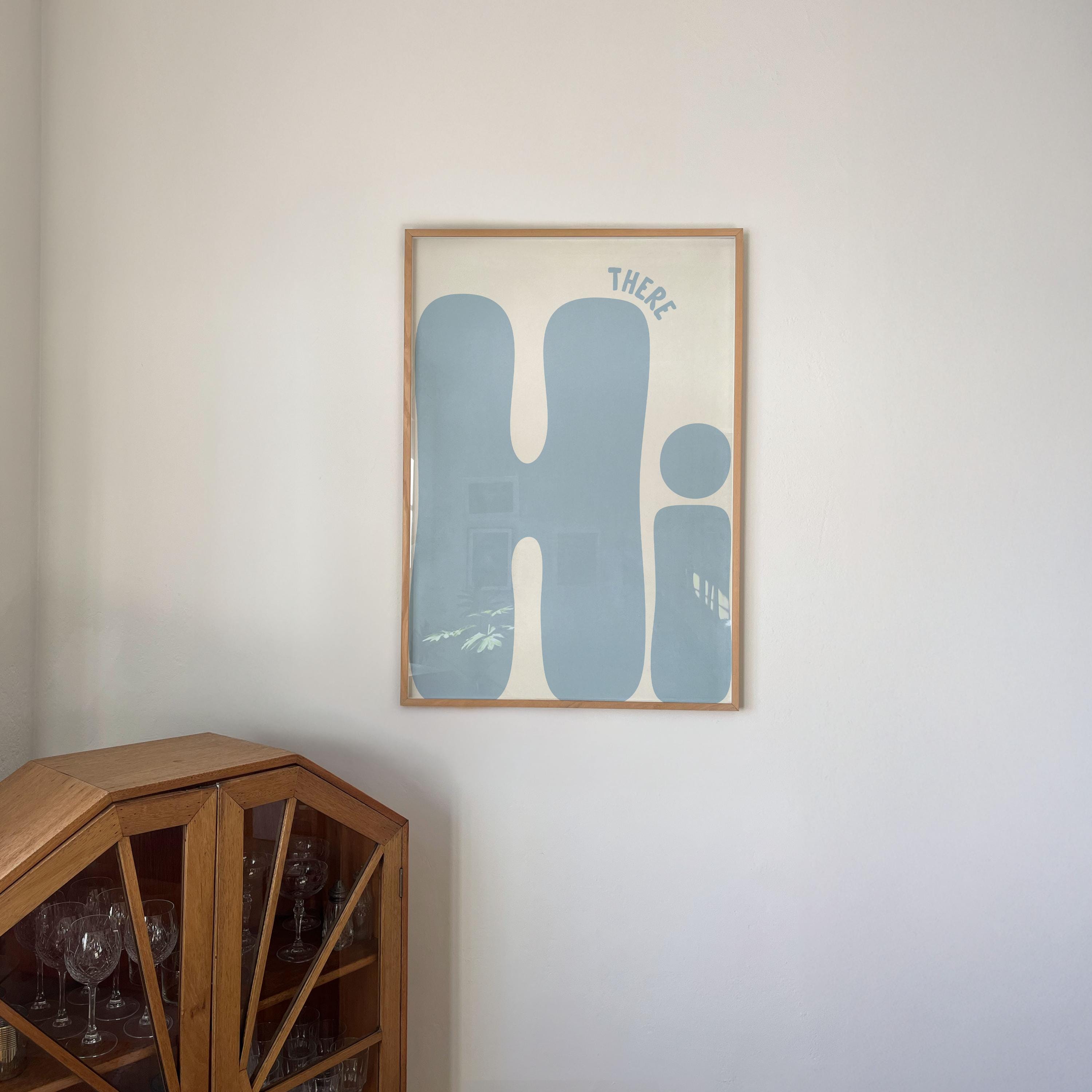 Hi There Art Print | Retro Typography Light Blue Entryway Home Decor ...
