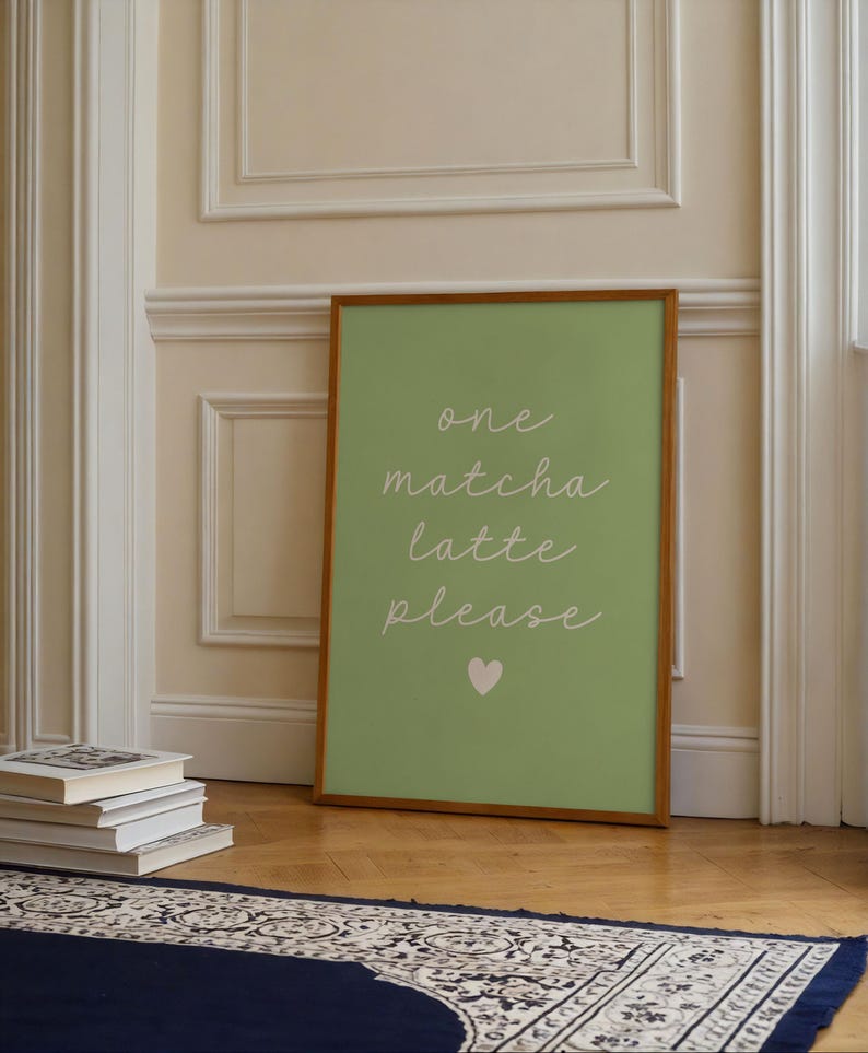 One Matcha Latte Print | Retro Minimalist Sage Green Kitchen Decor (Digital Download) image 4