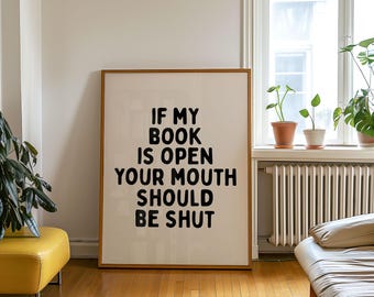 Funny Reading Quote Art Print | Neutral Minimal Typography Library Wall Decor (Digital Download)