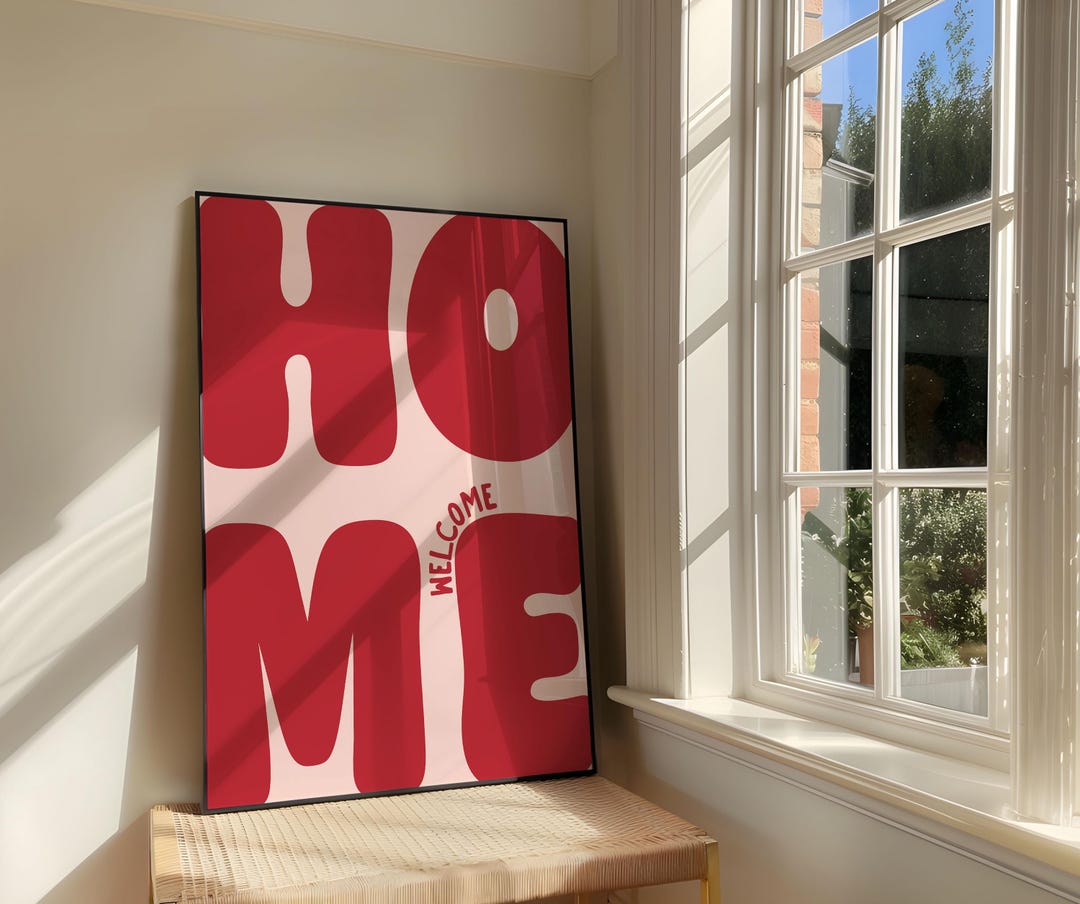 Welcome Home Print | Red & Pink Retro Bold Typography Entryway