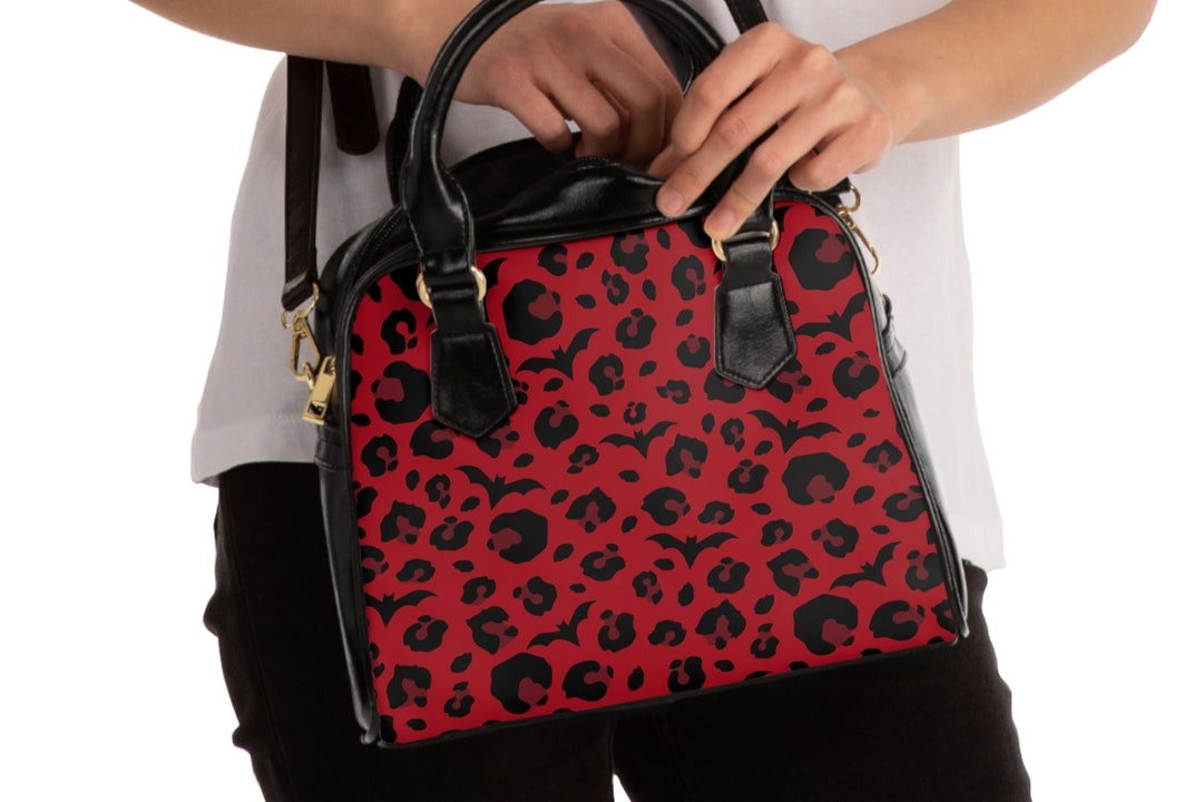 Black Purse Red Bat Leopard Purse Halloween Bag Goth Handbag Halloween