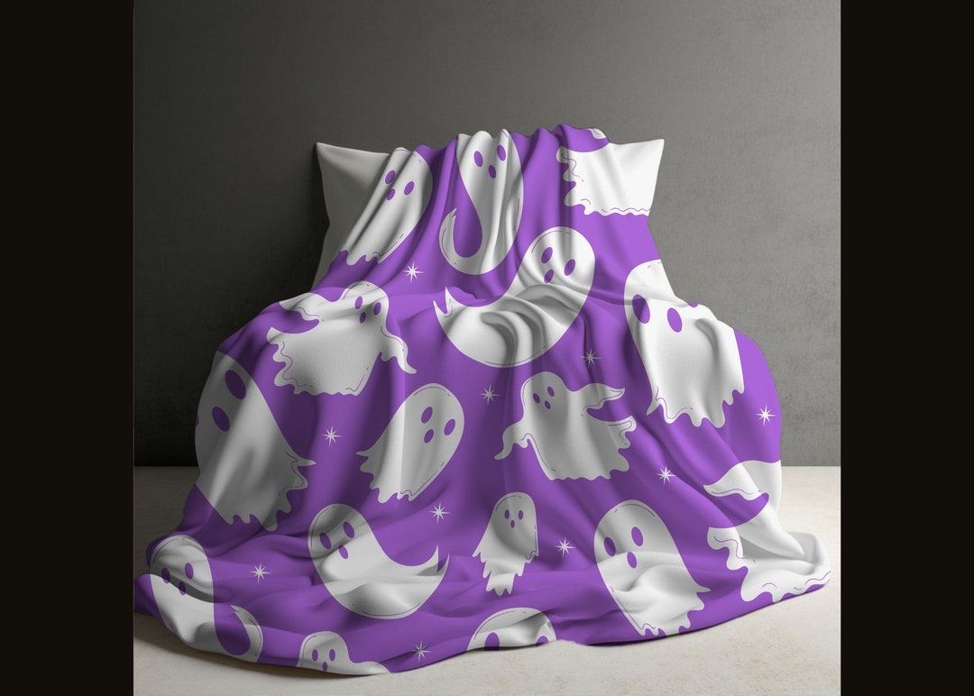 Fleece Blanket Purple Ghost Halloween Decor Bedding Goth Decor Bedding