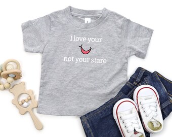Smile Not Stare, Baby T-shirt met korte mouwen, Shirt met speciale behoeften, Autisme Shirt, Geamputeerde Shirt, Vriendelijkheid, Gelijkheid, Niet anders