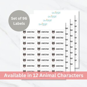 Small Cute Animal Waterproof Customized Name Stickers Labels for Daycare | School | Kids | Set of 96