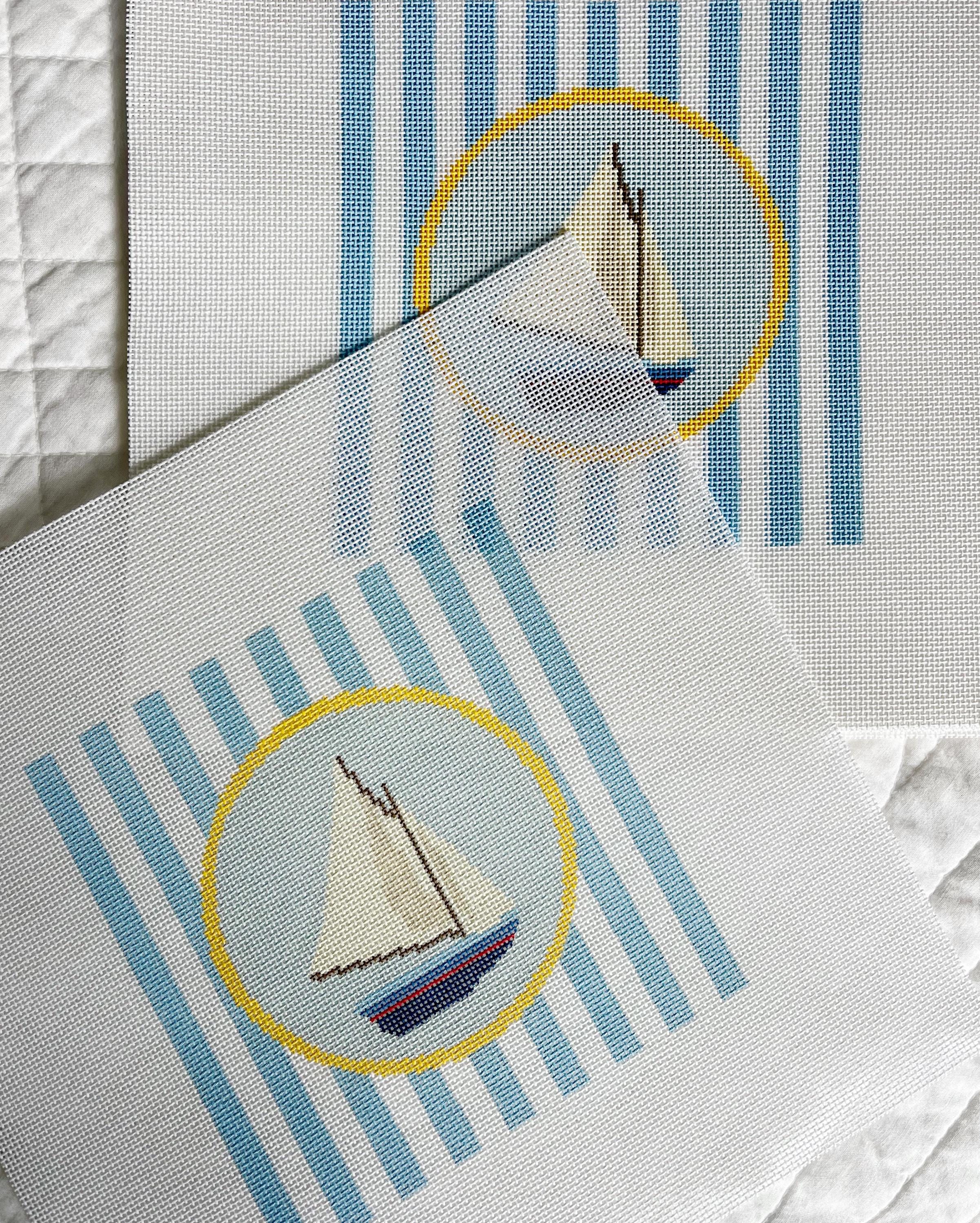 Sailboat Coastal Striped Needlepoint Canvas