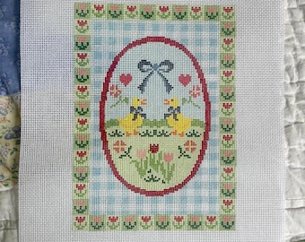 Duckling Floral Gingham Needlepoint Canvas