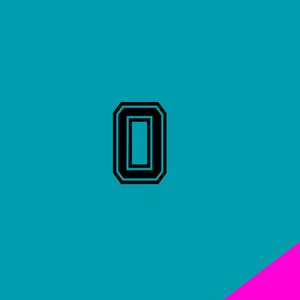 May include: Black letter O with a white outline on a teal background. The letter is in a bold, blocky font.