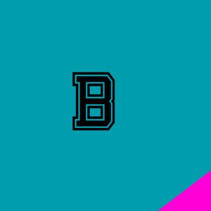 May include: Black and white letter B with a bold, blocky font style. The letter is centered on a turquoise background.