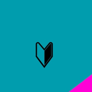 May include: A black and white geometric shape resembling a heart, with a sharp point at the bottom, against a turquoise background.