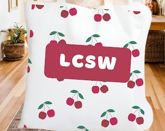 LCSW Cherry Print Tote Bag: Licensed Social Worker Gift