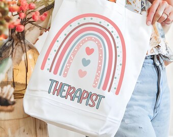 Therapist Tote Bag: Durable Rainbow Design Work Tote