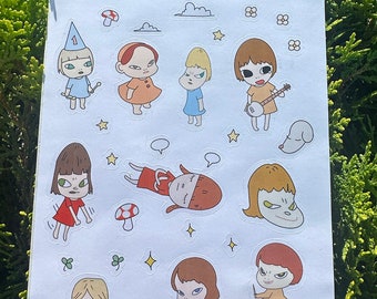 Yoshitomo Nara Girls Sticker Pack | Cute Notebook Stickers | Japanese Art Stickers | Headphone Stickers | Indie Stickers |