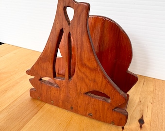 Vintage Wooden Sailboat Napkin Holder/ Letter Holder