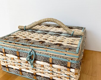 Vintage Sewing Box, made in Japan, woven raffia