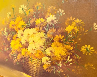 Vintage Yellow Daisy Painting On Canvas
