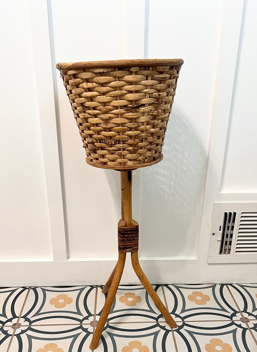 Vintage Wicker Plant Stand Boho Bohemian Etsy