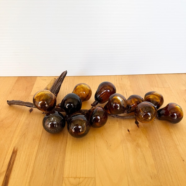 Vintage Mid Century Handblown Amber Glass Grapes