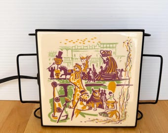 Vintage MCM Electric Food Warmer Ceramic Tile,  Hot Plate, Fun Masquerade With Cord, Works