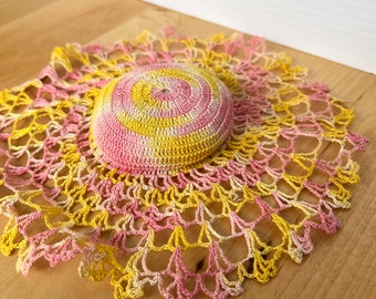Vintage crocheted pin cushion doily