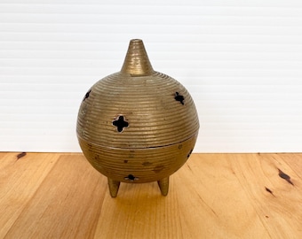 Vintage Etched Reticulated Brass Incense Holder