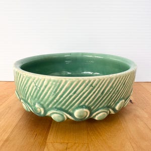 Vintage McCoy Pottery Wave Knob Pattern Planter, Green/ Blue Aqua Bulb Bowl