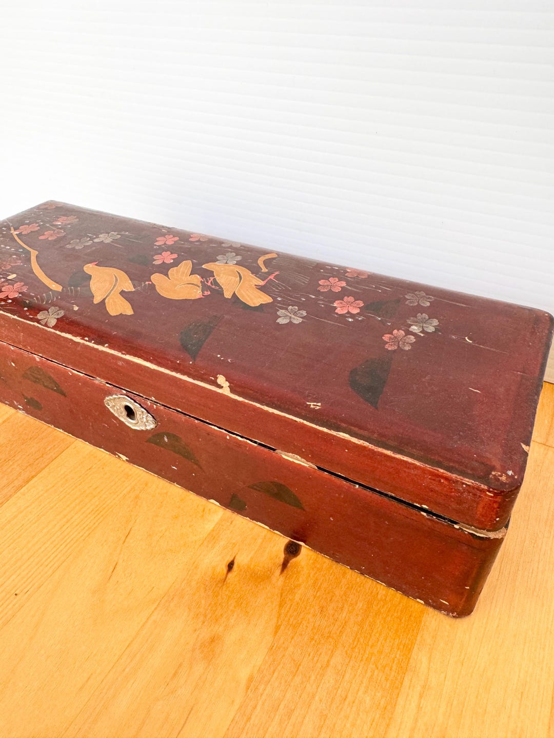 Japanese Lockbox Vintage Handpainted Lacquered Japanese Lock Box, Glove Box, Incense Box ...