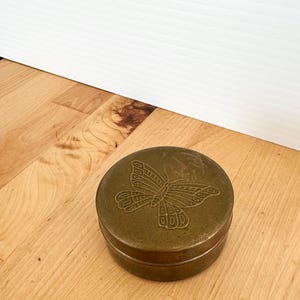 Vintage Brass Butterfly Tin with Original Candle