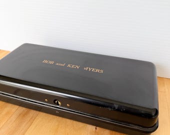 Vintage Black Steel Document Box, Cash Box, Treasure Box