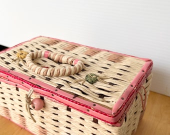 Vintage Sewing Box, made in Japan, woven raffia