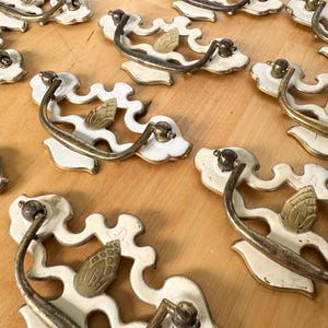 Set of 15 Vintage 5 Bassett Drop Bail Pull Handles,  Pineapple White Brass 3" Centers