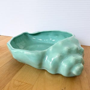 Vintage West Coast Pottery MCM Turquoise Conch Shell Planter/ Compote Dish