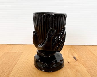 Vintage Portieux Vallerysthal Beggars Hand Milk Glass Black Toothpick Holder, Egg Cup