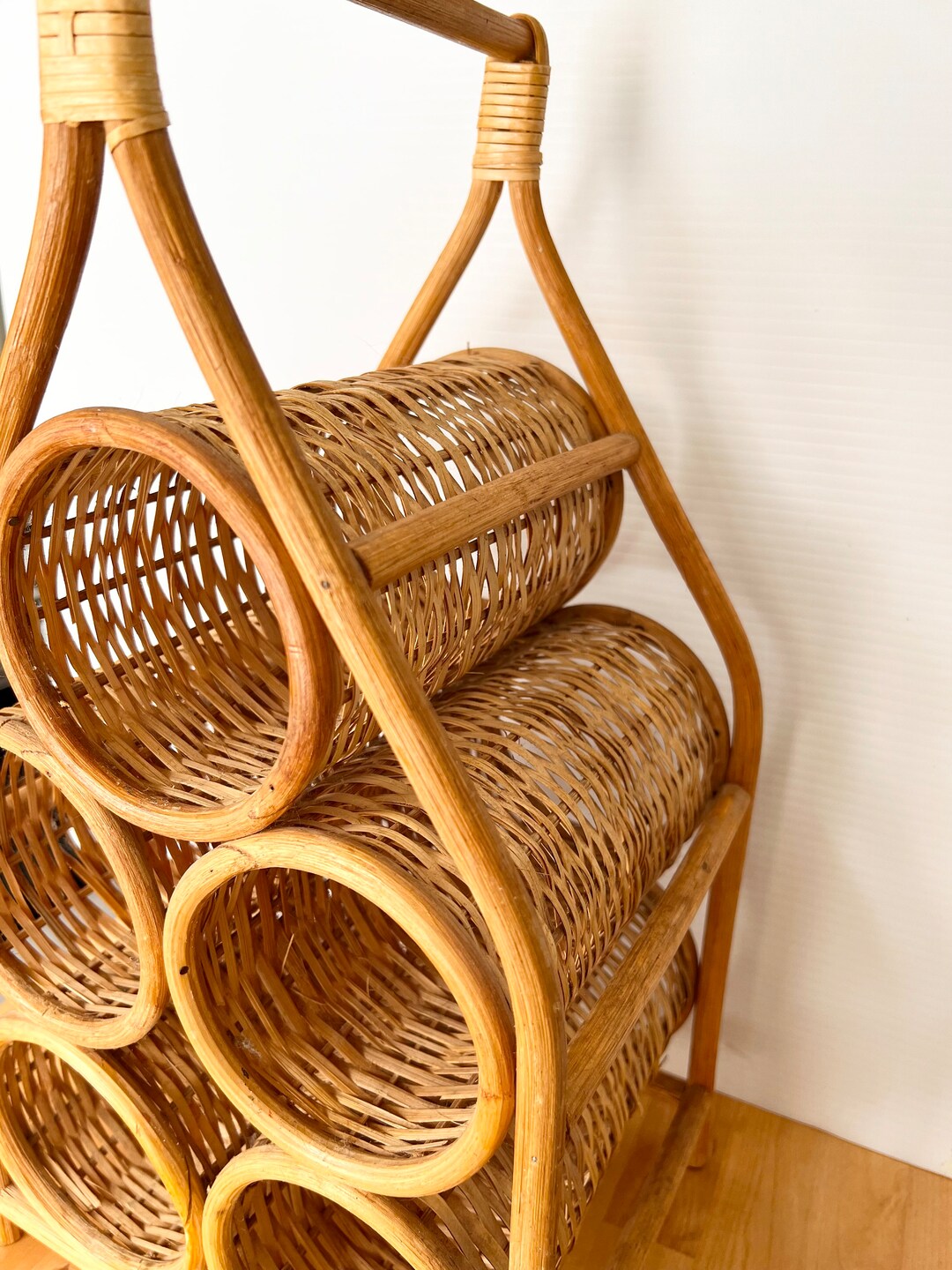 Vintage Wicker Rattan Wine Rack Etsy