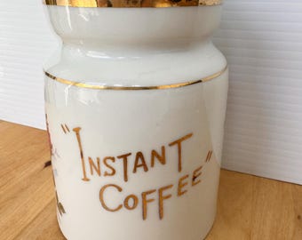 Vintage Floral Instant Coffee Jar/Canister, Rose/Flowers