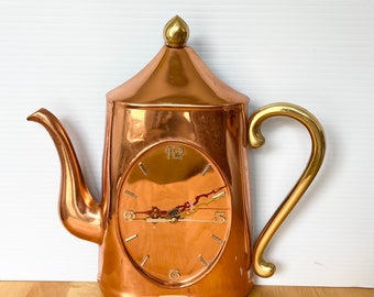 Copper and Brass tea pot clock, battery powered.