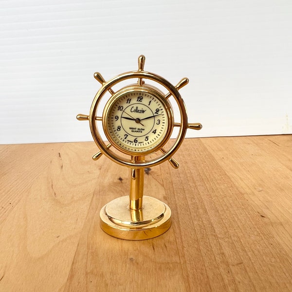 Mini gold tone ship’s helm clock