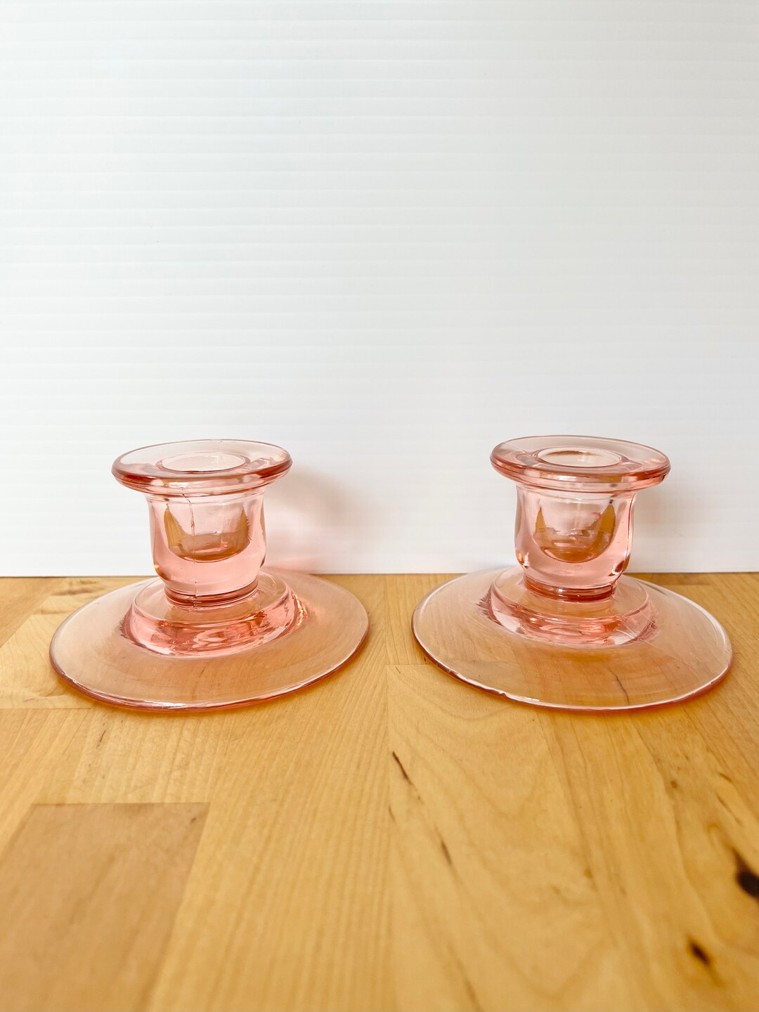 Vintage Pink Depression Glass Candlesticks Etsy