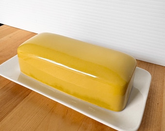 Vintage Mikasa Yellow Cera Stone Butter Dish