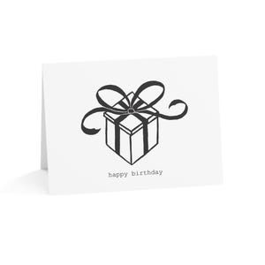 Tarjetas de felicitación de cumpleaños: caja de regalo con texto, diseño simple y llamativo, papelería festiva, invitaciones para fiestas, tarjetas con notas sentimentales.