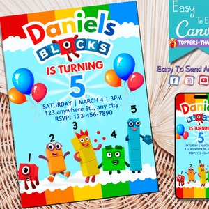 Numberblocks Birthday Invitation | Numberblocks Birthday Party Invite | Editable Printable Invitation | Thank You Card Free| Cupcake Toppers