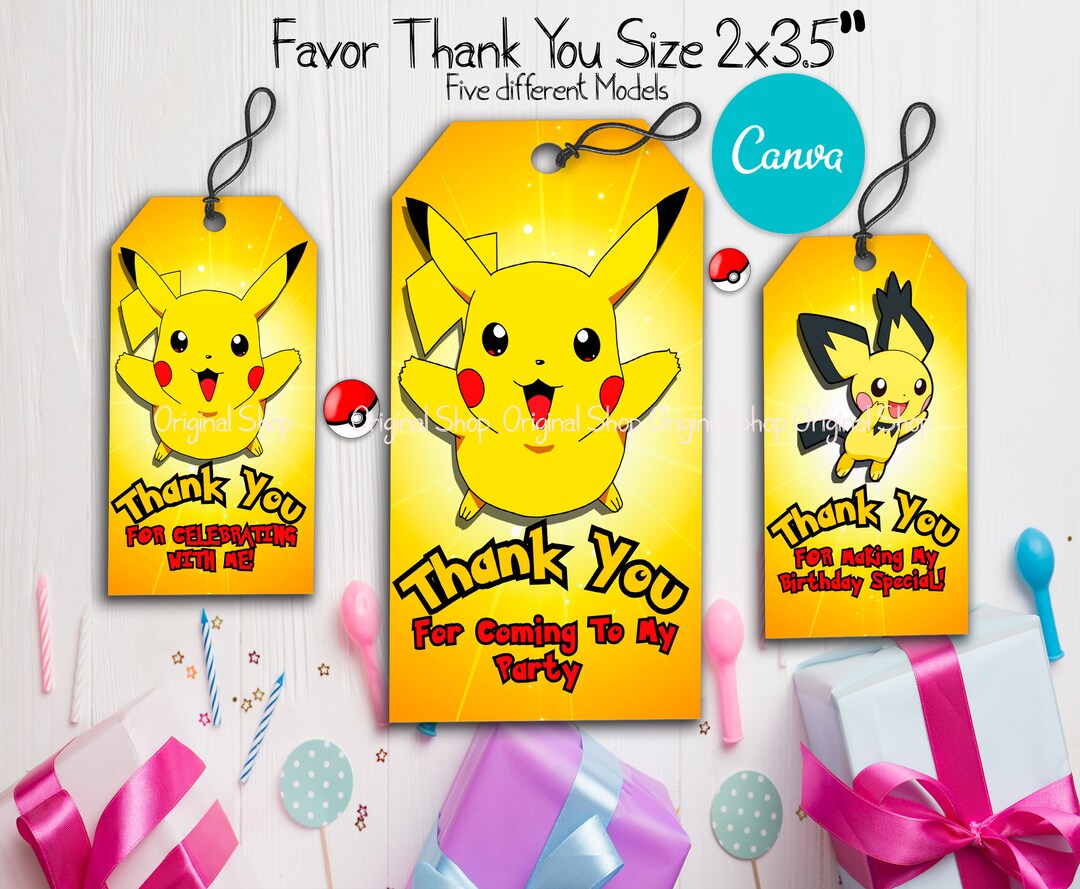 PRINTABLE Pikachu Favor Tags Template Pokemon Birthday Favor - Etsy