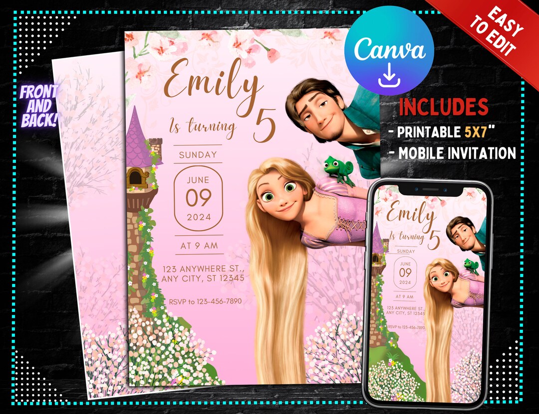 Rapunzel From Tangled Birthday Invitation Birthday Invite Printable