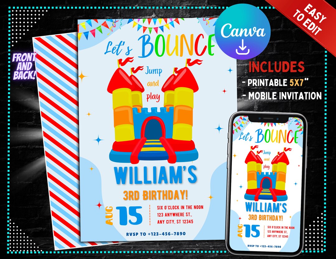 Bounce Birthday Invitation Birthday Invite Printable Editable Bounce ...