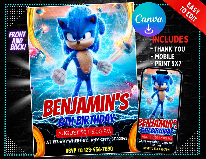 Sonic the Hedgehog Invitation Sonic the Hedgehog Invitation Birthday ...
