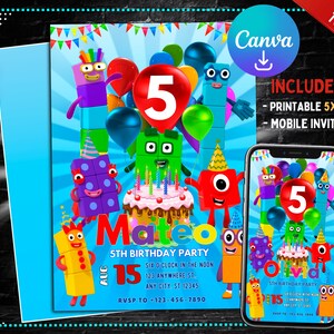 Numberblocks Birthday Invitation | Numberblocks Birthday Party Invite | Editable Printable Invitation